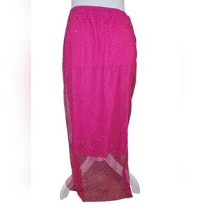 SINCERLY JULES mesh Fishnet Sequin Midi Skirt In Hot Pink. Size Med NWT